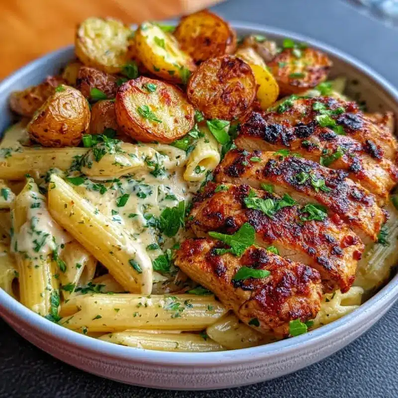 Best-Ever Herb Chicken Penne with Crispy Potatoes