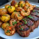 Grilled Steak & Shrimp with Herb-Roasted Baby Potatoes