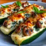 Spinach, Mushroom, and Ricotta Stuffed Zucchini