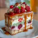 Rainbow Berry Layer Cake with Caramel Drizzle