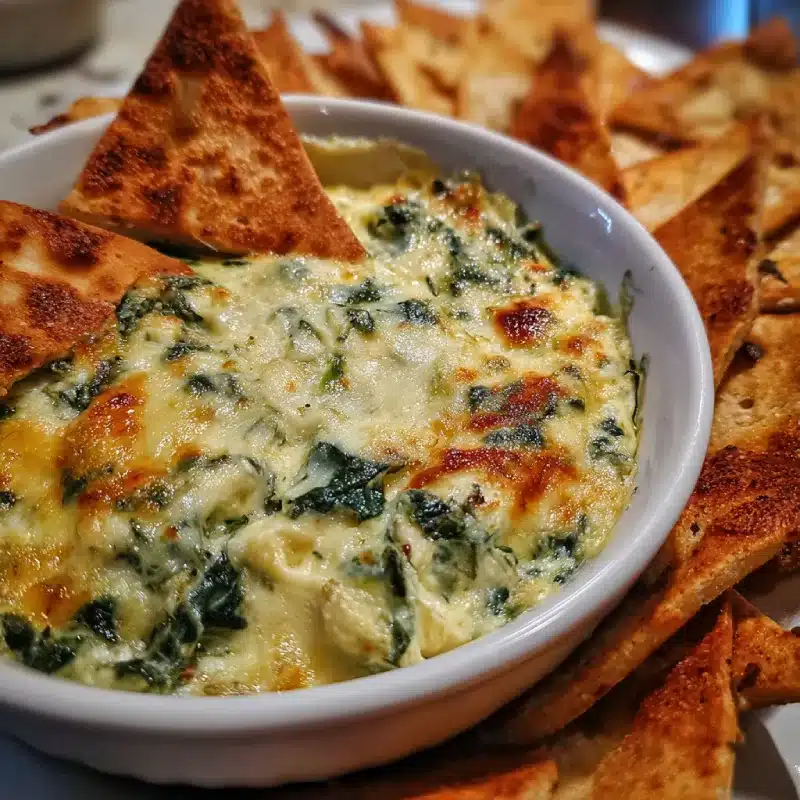 Spinach & Artichoke Dip with Pita Chips 1 Spinach & Artichoke Dip with Pita Chips