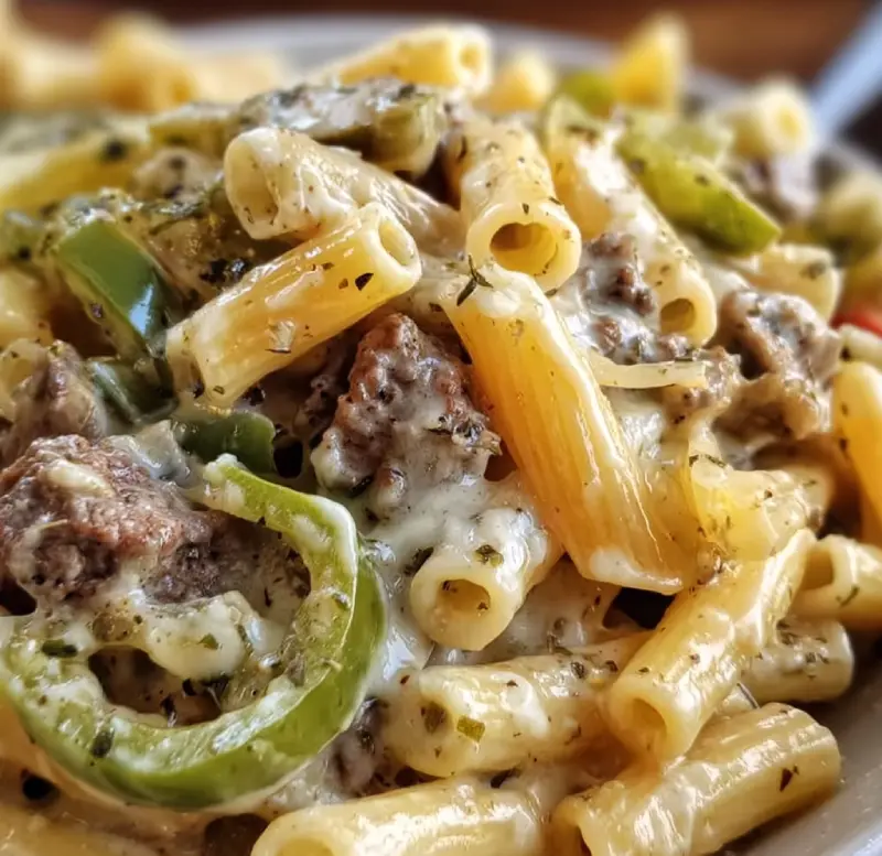 Philly Cheesesteak Pasta Dish