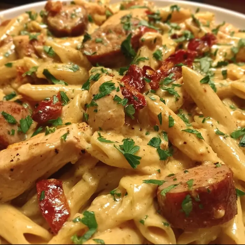 Creamy Cajun Chicken and Sausage Pasta Skillet Recipe